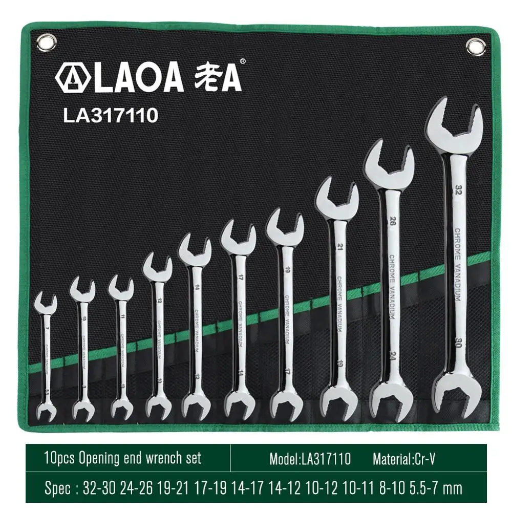 10pcs Open End LAOA, 8 шт., 10 шт., набор торцевых гаечных ключей с сумкой, набор инструментов для ремонта авто - Цвет: 10pcs Open End