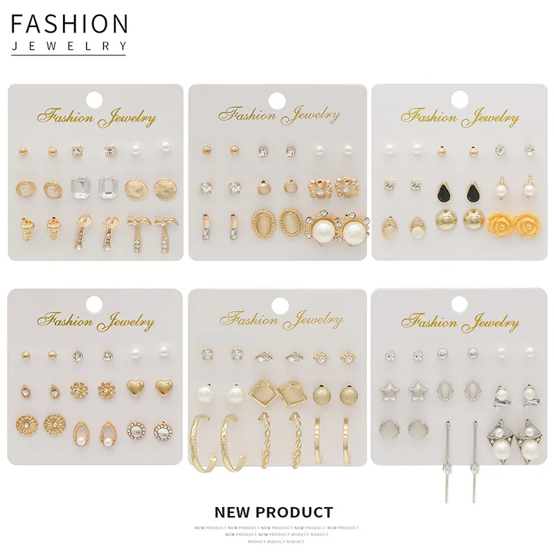 

9 Pairs/set 2019 New Arrival Bohemian Earrings for Women Fashion Jewelry Punk Flower Pearl Stud Earrings Ladies Gift Dropshiping