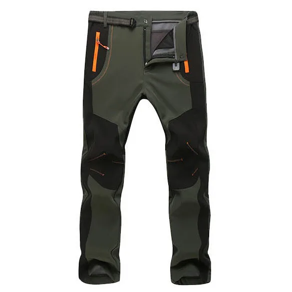 Army green Зимние уличные походные брюки, мужские водонепроницаемые треккинговые брюки, ветрозащитные лыжные рыболовные охотничьи мужские брюки M-4XL - Цвет: Army green