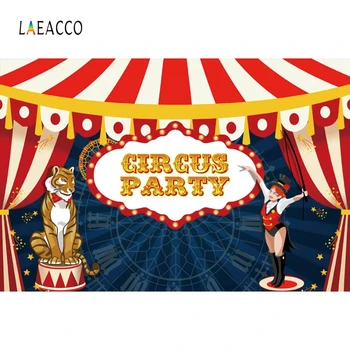 

Laeacco Circus Party Photophone Red Tent Stripes Tiger Trainer Photography Backdrops Photo Backgrounds Baby Birthday Photozone