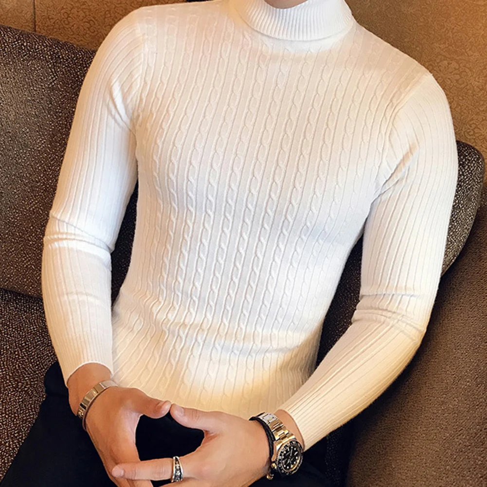Casual Men Winter Solid Color Turtle Neck Long Sleeve Twist Knitted Slim Sweater Men's Knitted Sweaters Pullover Men Knitwear