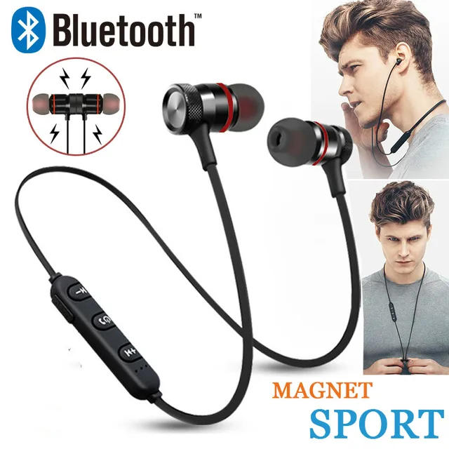 US $2.05 Bluetooth Headset Wireless Headset Stereo Headphones Sports Magnetic Earphones with Microphone for 