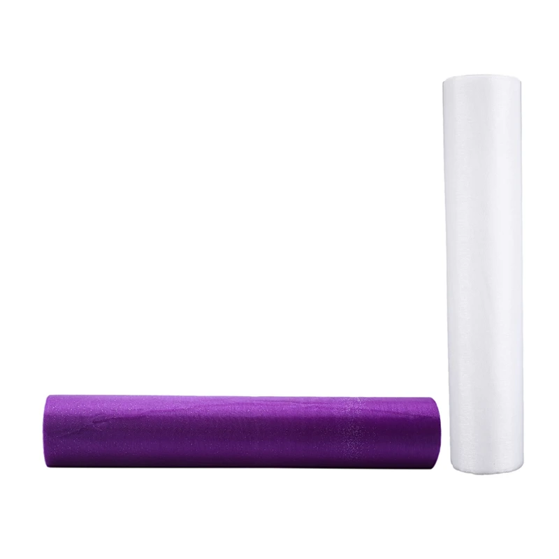 

NHBR-2 Pcs 26M X 29CM Organza Roll Sash Fabric Chair Cover Bows Table Runner Sashes Swags for Wedding Party , Deep Purple & Whit
