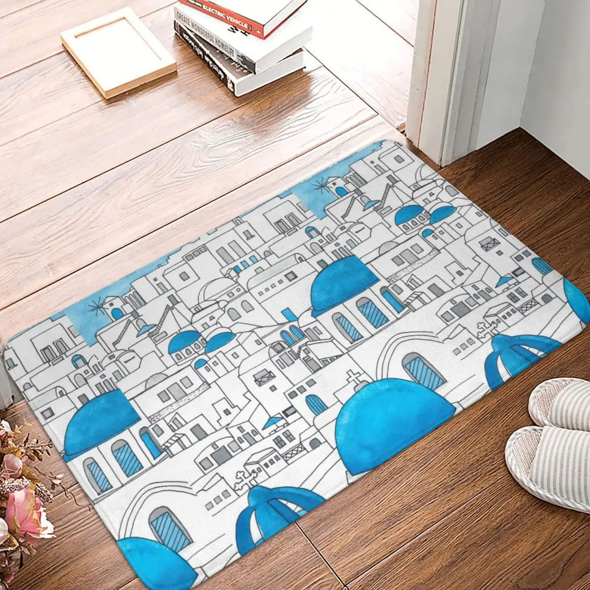 Сине-белый коврик для прихожей из полиэстера 40 х60 см | Дом и сад