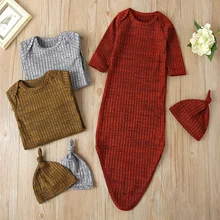 Высококачественный спальный мешок с длинными рукавами; пижамы для маленьких мальчиков и девочек; хлопковая одноцветная Шапка; Лидер продаж