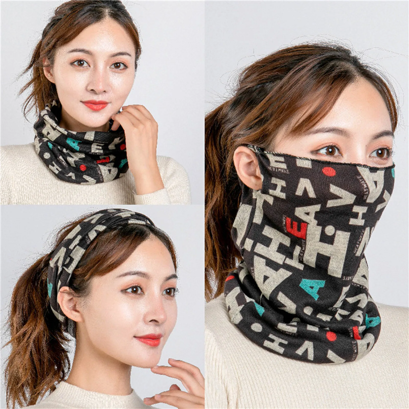 

Unisex Neck Scarf Earloop Headband Breathable Face Cover Bandanas Multiple ways to wear Scarves Soft Wrap bib q4