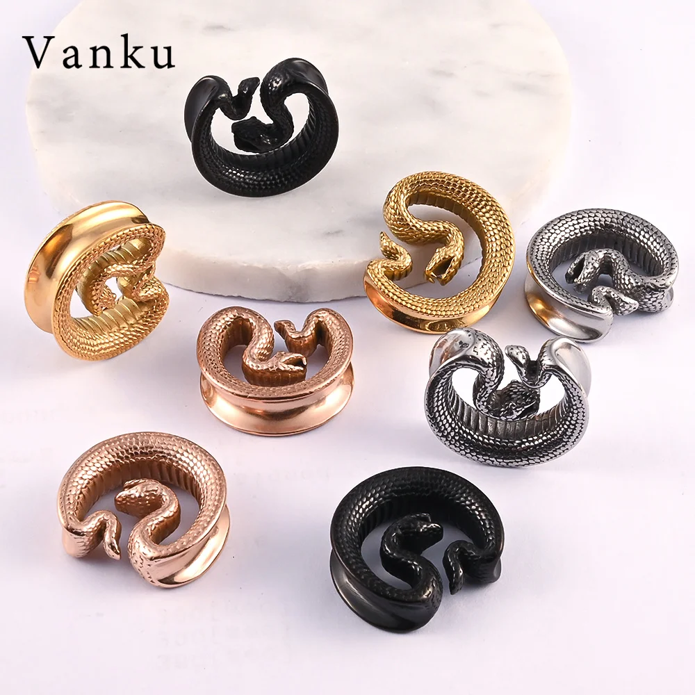 Stainless Steel Snake Saddle Ear Plugs Tunnels Ear Piercing Plugs Stretchers Body Jewelry Gauges Tunnels Expanders 2PCS Vanku