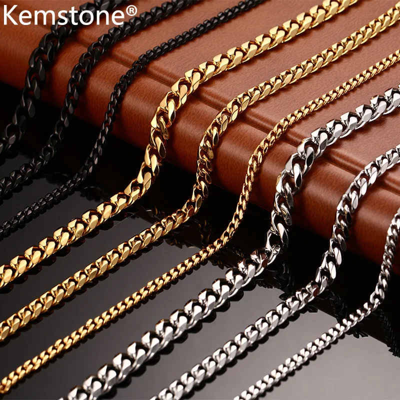 Цепочка Kemstone из нержавеющей стали с золотым черным и серебряным покрытием 3 мм/5
