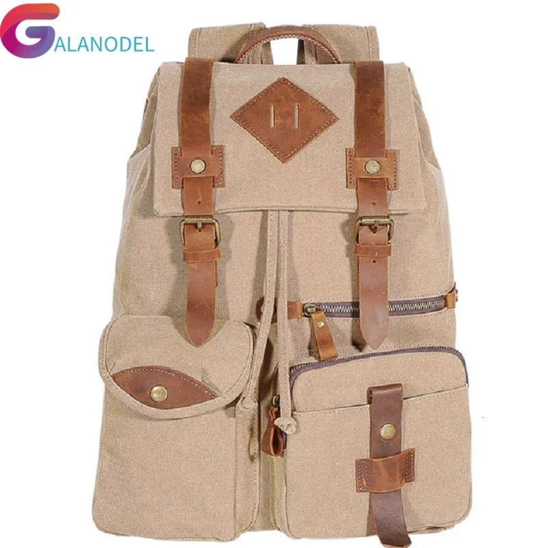 

Travel New Men's Canvas Leather Real Cow Multi-Function Vintage M248 Backpack Tote School Bag Portable Carry Case Rucksacks