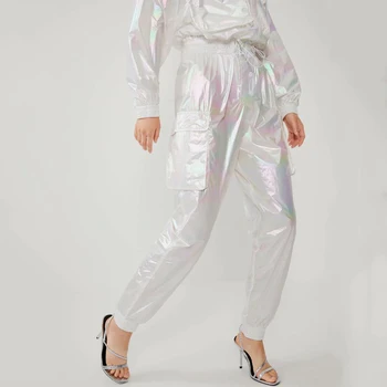 

Loose Summer Women Harajuku Trousers Streetwear Shiny Holographic Laser High Waist Hip Hop Pants Sexy Lady Elastic Pants