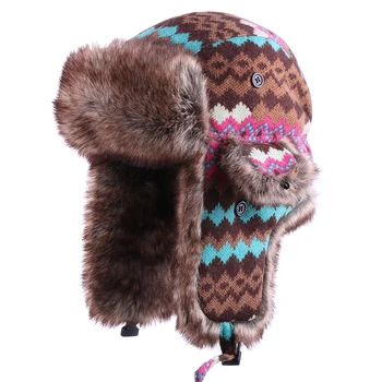 

Bomber Hats Men Women Winter Trapper Hat Russian Ushanka Faux Fox Fur EarFlaps Trooper Cossack Snow Ski Cap