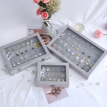 

Flannel Jewelry Display Box With Transparent Lid Creative Portable Dust-Proof Earring Necklaces Dressing Table Finishing Storage