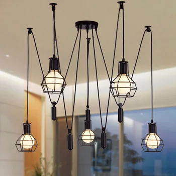 

Restaurant Living Room Chandelier American Village Retro Creative Bedroom Iron Lantern Lifting Small Iron Lantern