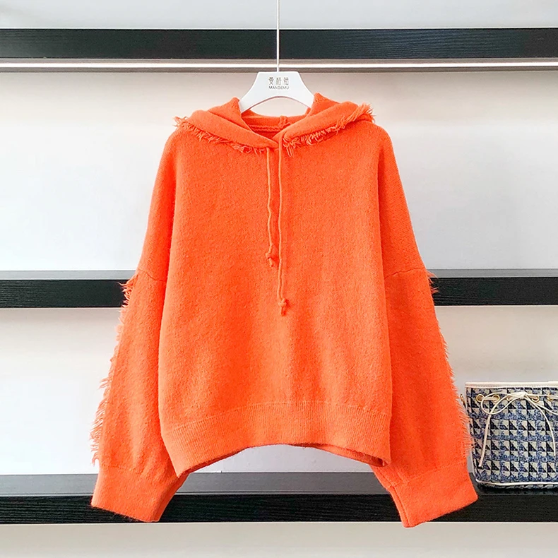 HF19852 Orange H. SA свитер и пуловеры, свитер с капюшоном, джемперы с рукавом-фонариком, свободный шикарный Повседневный свитер, топы, Pull Femme Hiver - Цвет: HF19852 Orange