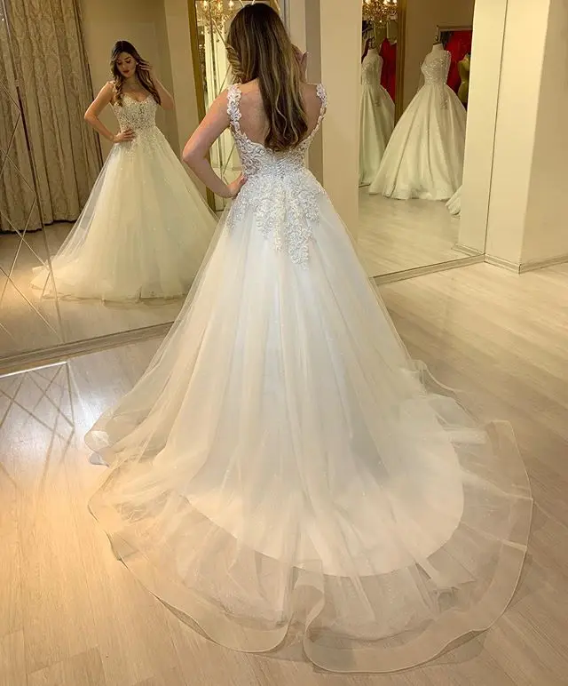 Producto En Oferta Vestido De Novia Elegante Para Jardin Recien Llegado Aplique Con Cuentas Tul Vestido