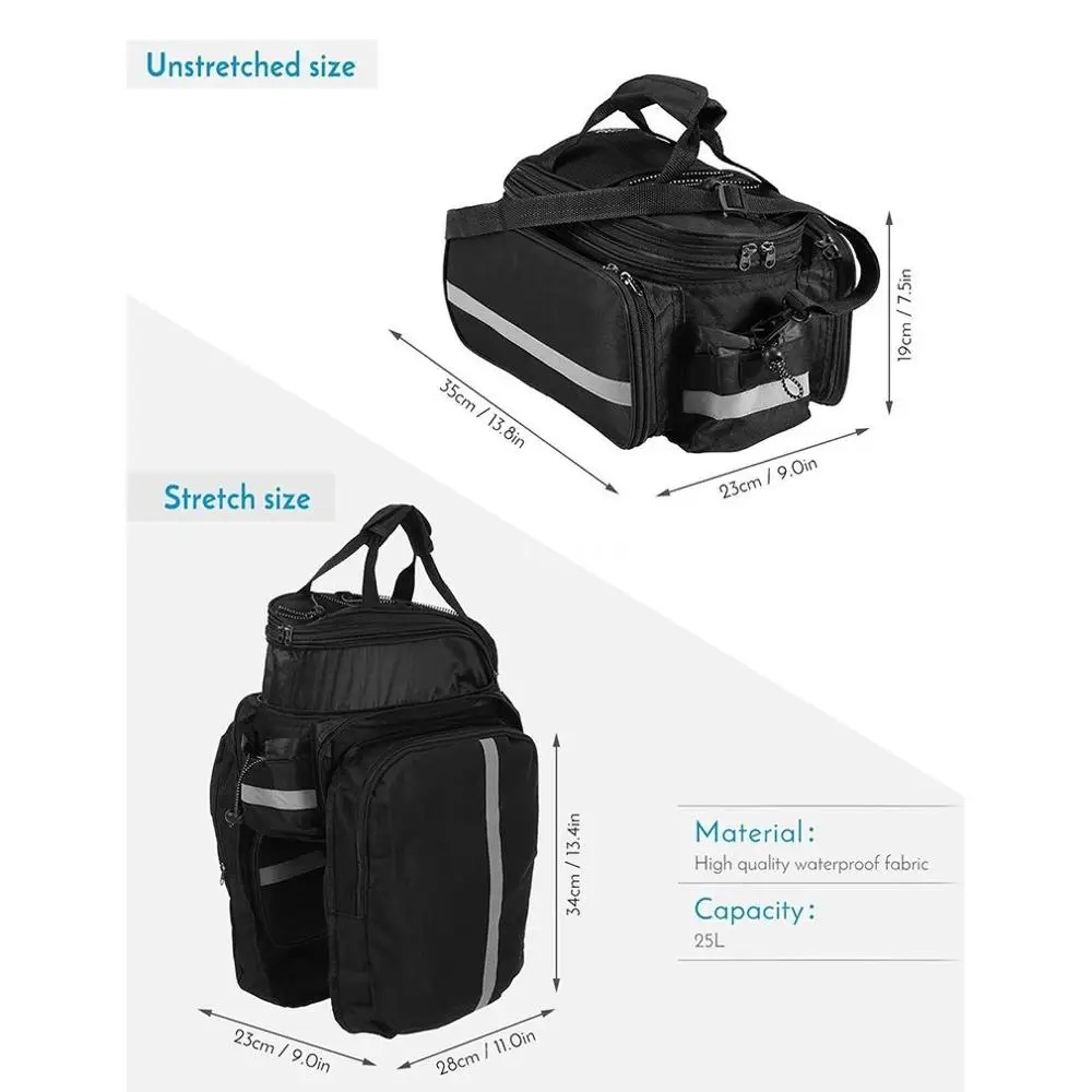 

Bicycle 3 in 1 Trunk Bag Road Mountain Bike Bag Cycling Double Side Rear Rack Luggage Carrier Tail Seat Pannier Pack