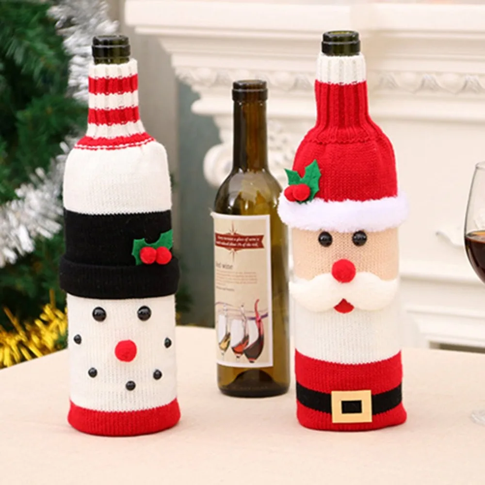 

Christmas Decorations Red Wine Bottle Set Knit Bottle Set Champagne Bottle Set Restaurant Holiday Layout Supplies