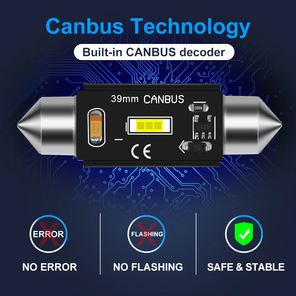 C5W светодиодный CANBUS C10W светодиодный светильник 31 мм 36 мм 39 мм 41 мм CSP для салона автомобиля светильник для Чтения номерного знака белый 12 В