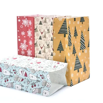 

48Pcs Christmas Gift Stickers Kraft Paper Bag Popcorn Candy Box Bags Printed Paper Treat Bags Wedding Birthday Xmas wholesale