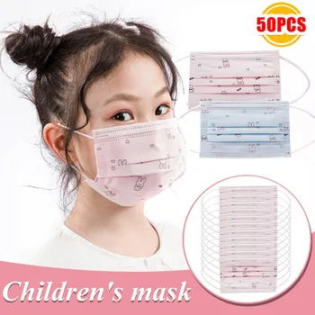 

50pcs Child Disposable Face Maks Three-layer Non-woven Melt Blown Mouth Covers Kid Daily Protective Cartoon For Girls Maks #LR4