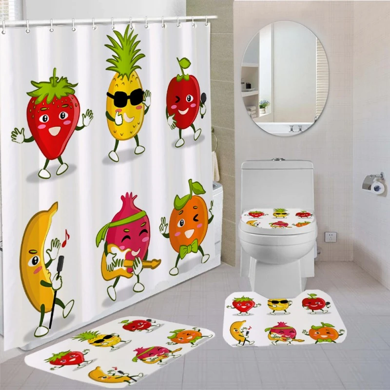 Polyester Fabric Bathroom Set with Hooks Tomato Pumpkin Cartoon Fruit  Shower Curtain Toilet Lid Cover Rug Mat Set 4 Piece Custom|Bộ Phụ Kiện  Phòng Tắm| - AliExpress