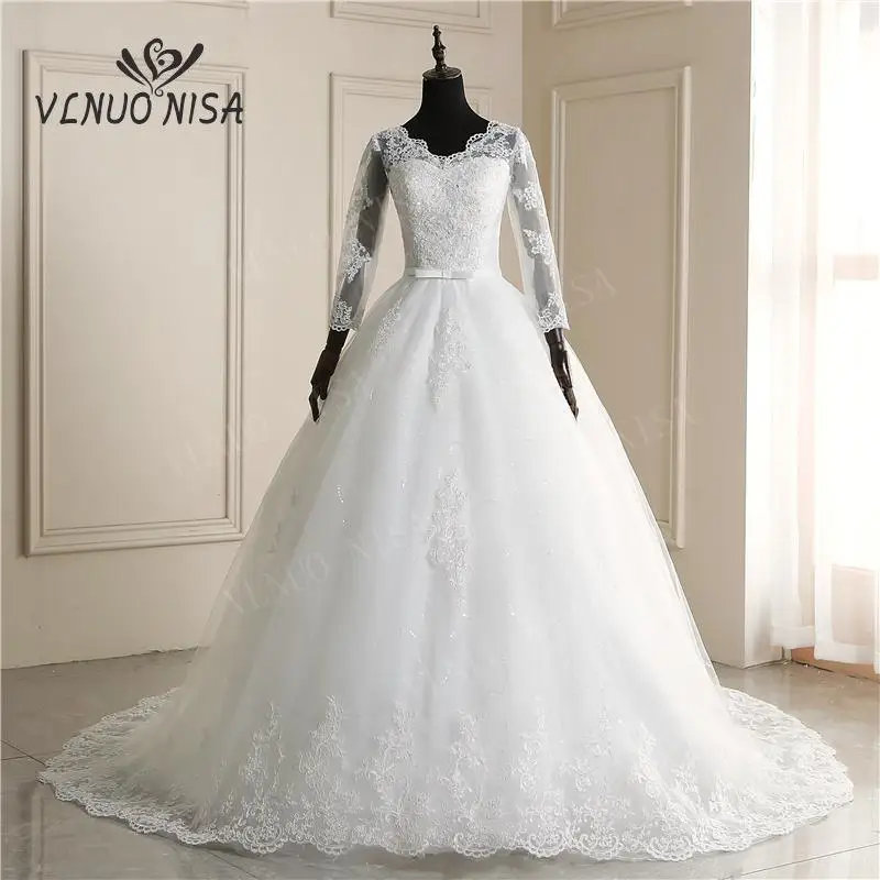 Новые Модные Простые Свадебные платья с v-образным вырезом рукавом Off White длинным