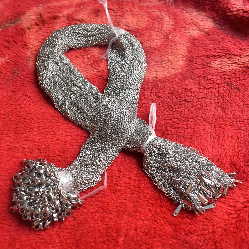 Großhandel 2mm Edelstahl-Halskettenseil 50cm Edelstahl-Halsketten Kubanische Gliederketten Damenschmuck 100 Stück/Lot