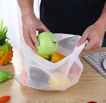 

5Pcs/Pack Reusable Drawstring Mesh Bag Vegetable Fruit Net Storage Bag