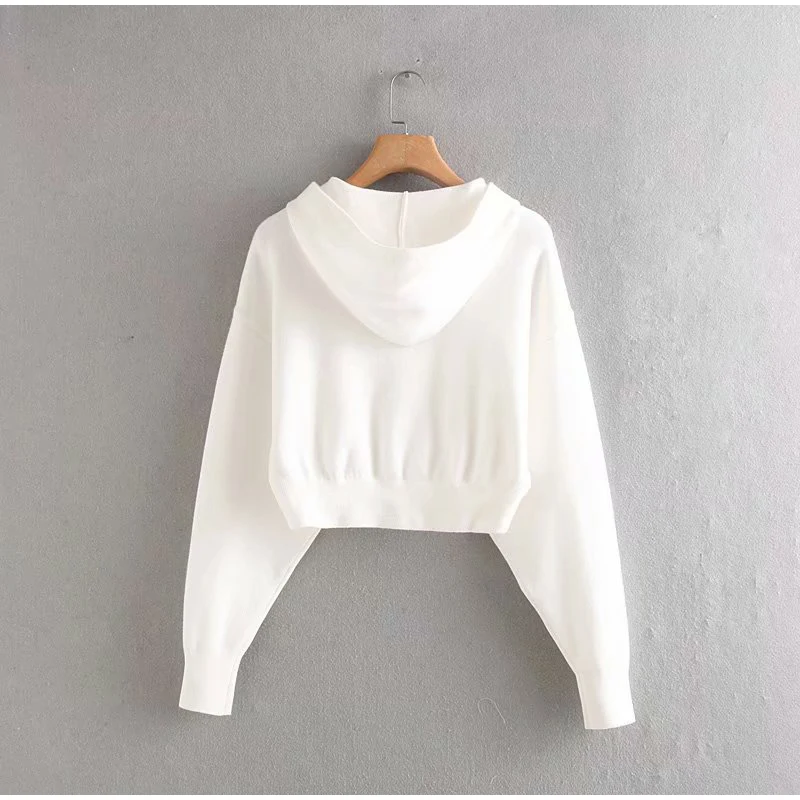 Autumn Casual Solid Short Sweatshirt Pullover Women Long Sleeve Hooded Hoody Ladies Fall Kawaii Women's Hoodies Pullovers