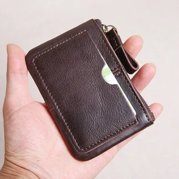 

genuine leather men wallet Casual Zipper coin purse Short Coin Pocket vintage card holder Retro card slim money bag Mini Wallets
