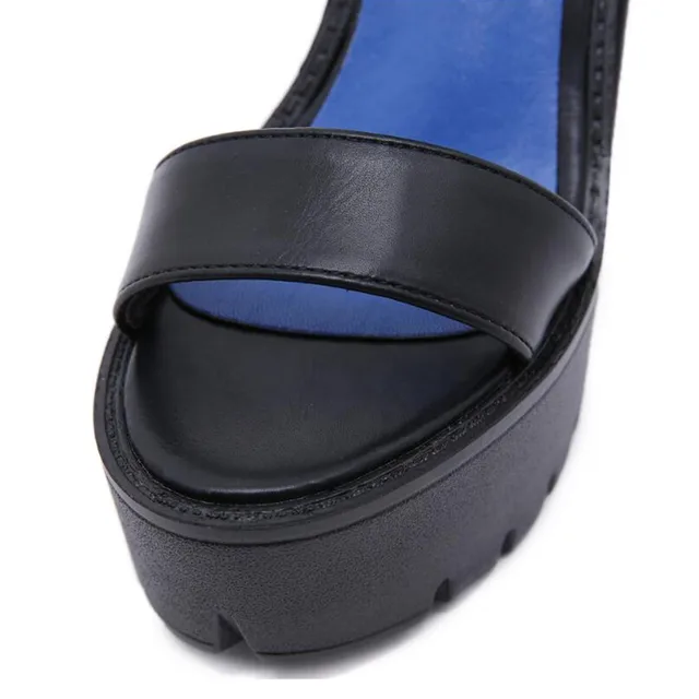Plus Size 35-42 Fashion Super High Heel Catwalk Sandals Women 2021 Summer Black Leather Sandals Platform Female Open Toe Shoes 6