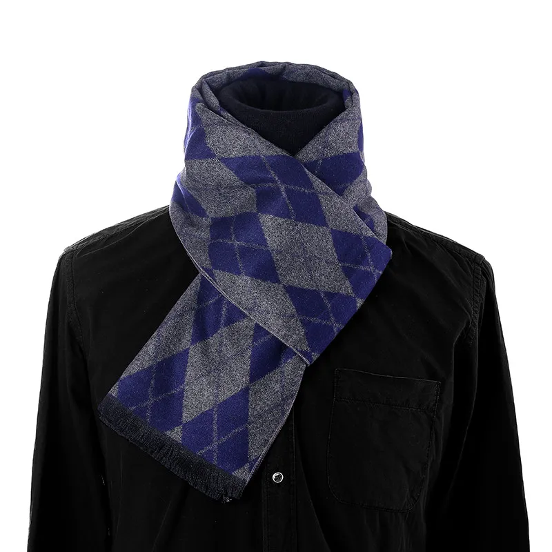 Diamond Navy Blue Новейший зимний шарф в полоску, клетчатый дизайн, мужской шарф, повседневный кашемировый шарф, мягкий гладкий высококачественный теплый шарф для мужчин - Цвет: Diamond Navy Blue