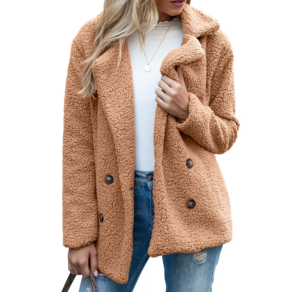 Women Jackets 2020 Thick Warm Autumn Winter Double Breasted Coat and Jacket Loose Solid Turn-down Collar Outerwear | Женская одежда