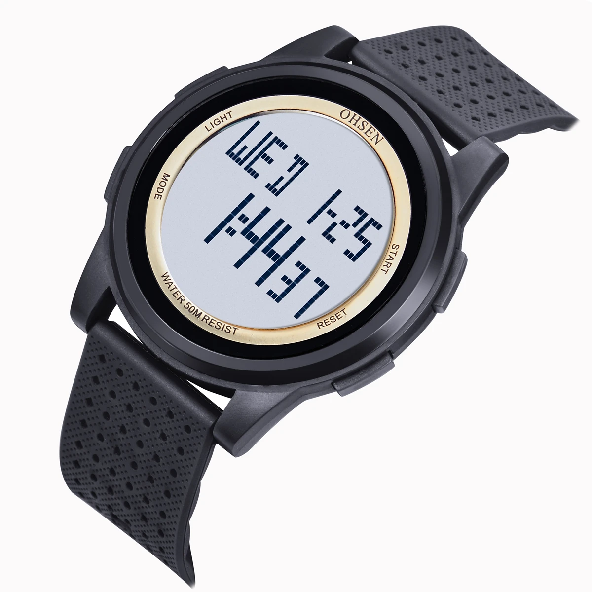 OHSEN цифровой бренд lcd мужские часы reloj hombre 50 м подводный военный черный силиконовый наружный спортивный наручные часы Мужские часы Подарки - Цвет: Золотой