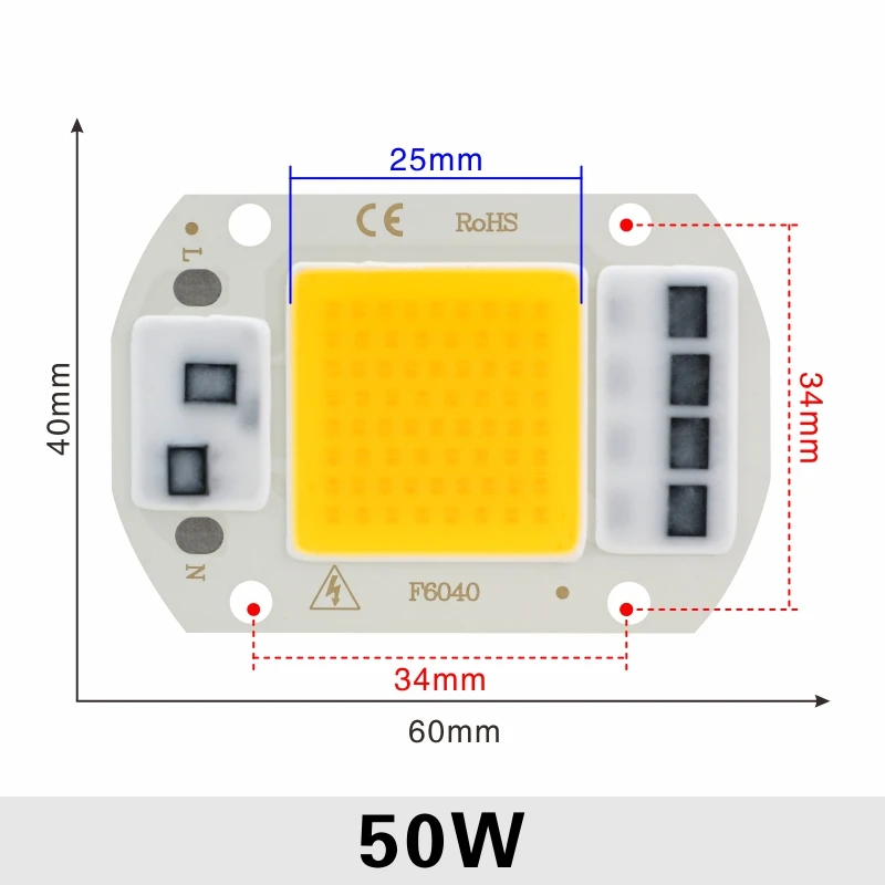 Светодиодный чип COB 10 Вт, 20 Вт, 30 Вт, 50 Вт, 220 В, Smart IC, нет необходимости в драйвере 3 Вт, 5 Вт, 7 Вт, 9 Вт, светодиодный светильник для прожектора, точечный светильник Diy, светильник ing - Испускаемый цвет: 50W