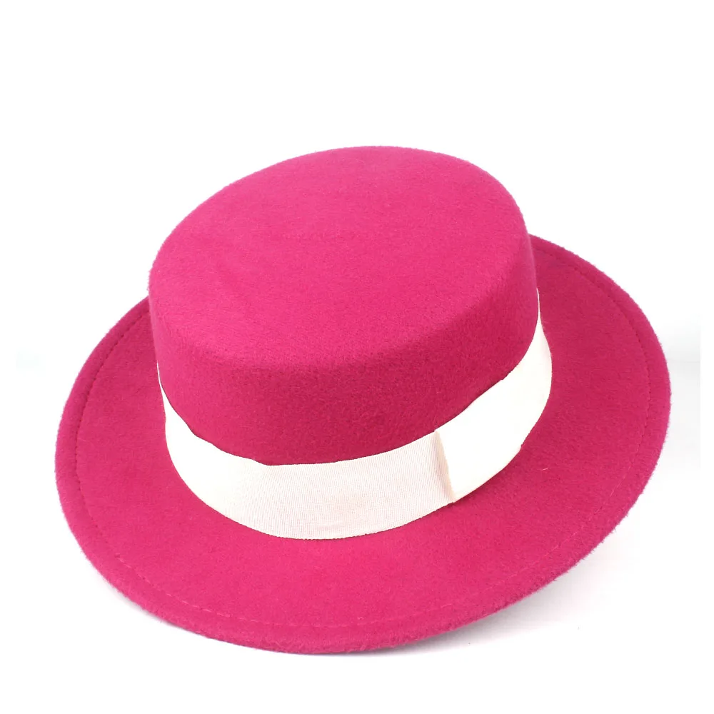 Rose Red Аутентичные мужчины Wo Мужчины Шерсть Fedora гладкая шляпа широкая шляпа друг вечерние шляпы шерсть мягкая фетровая шляпа размер 56-58 см - Цвет: Rose Red