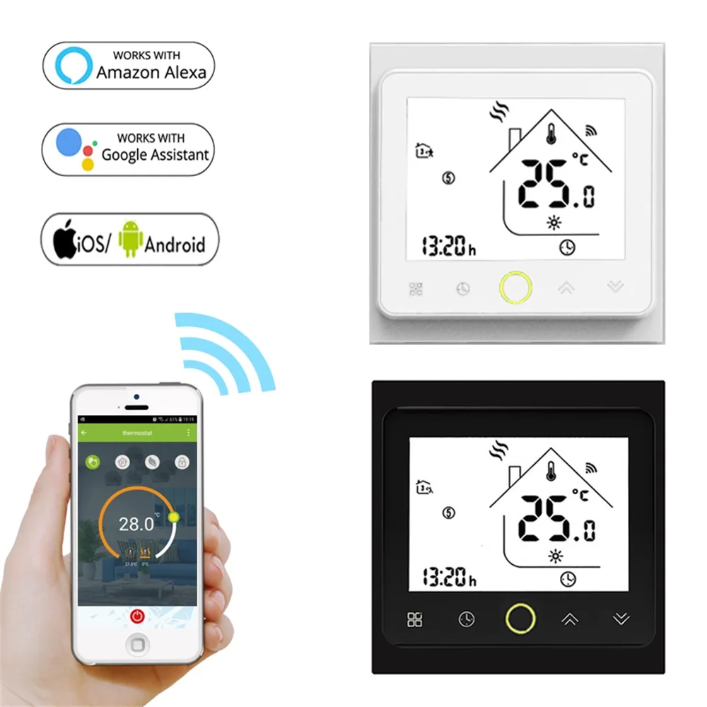 

95~240V WiFi Smart Thermostat Temperature Controller for Water Electric Floor Heating Gas Boiler Works With Alexa Google Home
