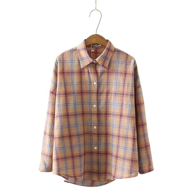 

Korean Women Loose Blouse 2019 Blusas Fashion Plaid Long Sleeve Womens Tops and Blouses Female Casual Turn-down Collar Shirts