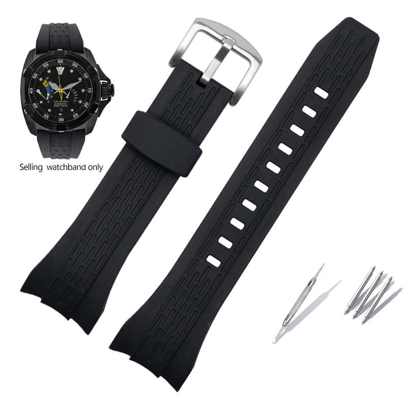 Enhanced Black Silicone Waterproof Sports Watch Band with Stainless Steel Buckle - 26mm Width