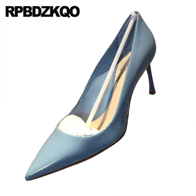 

ladies designer heels women luxury 2019 medium patent leather thin office size 33 pumps pointed toe 4 34 blue 3 inch shoes high