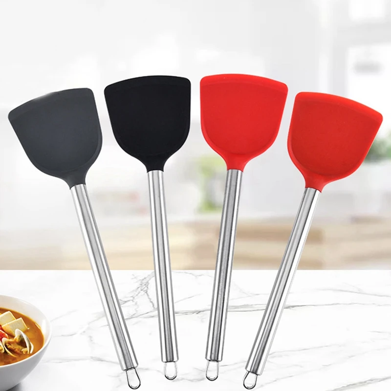 Silicone Turner Stainless Steel Handle Spatula Heat Proof Cooking Spatula Kitchen Turner with Metal Handle Cooking Tools