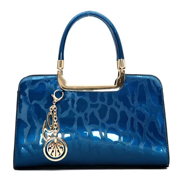 

2020 Fashion High Quality Patent Leather Luxury Tote Bag Simple Stone Pattern Large Capacity Women's Handbag