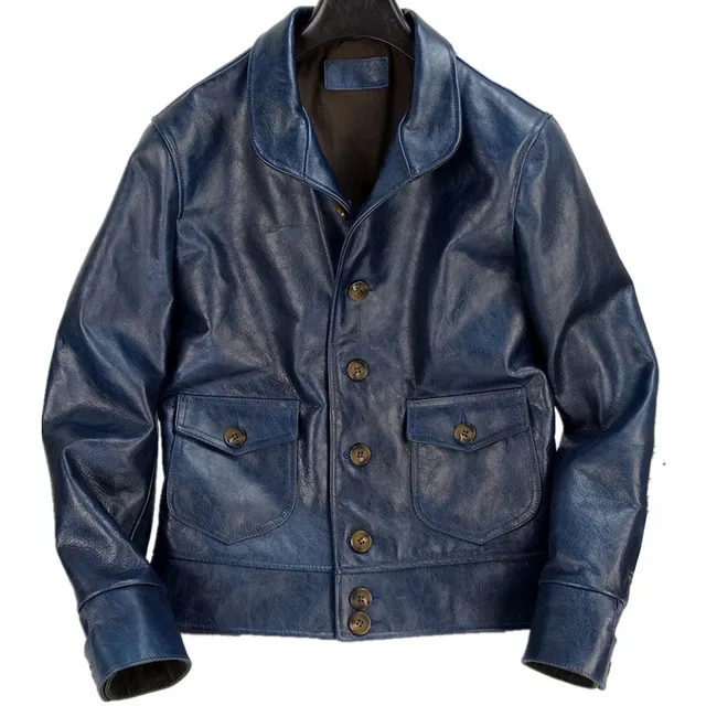 New Genuine Leather Mens Indigo Vintage 