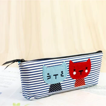

Cute cartoon stripe cat makeup brush organizer bag canvas school kids pencil case pen bag stationery pouch