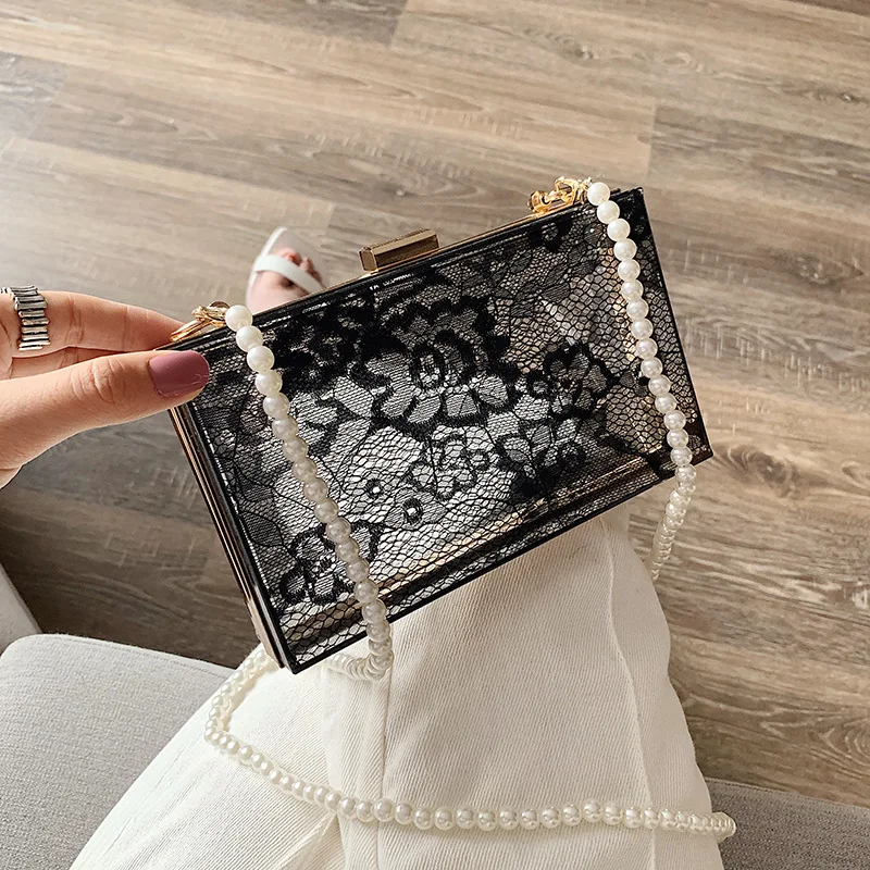 

Small square bag transparent box bag female bag summer new 2019 Messenger bag summer wild pearl shoulder bag