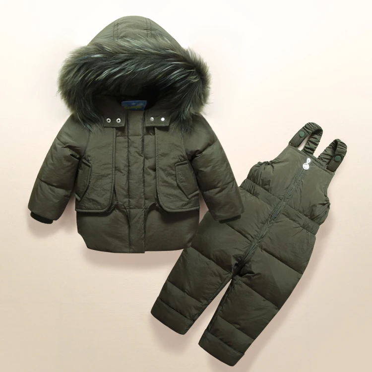 Комплекты зимней одежды для детей лыжный костюм для маленьких мальчиков Детский спортивный комбинезон, теплое пальто куртка на утином пуху с мехом+ комбинезон детская одежда