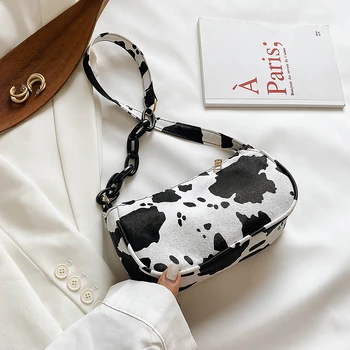 

Cow Milk Print Women Handbag Totes Female Casual Underarm Shoulder Bags Popular Simple Female Vintage Bag for Women 2020