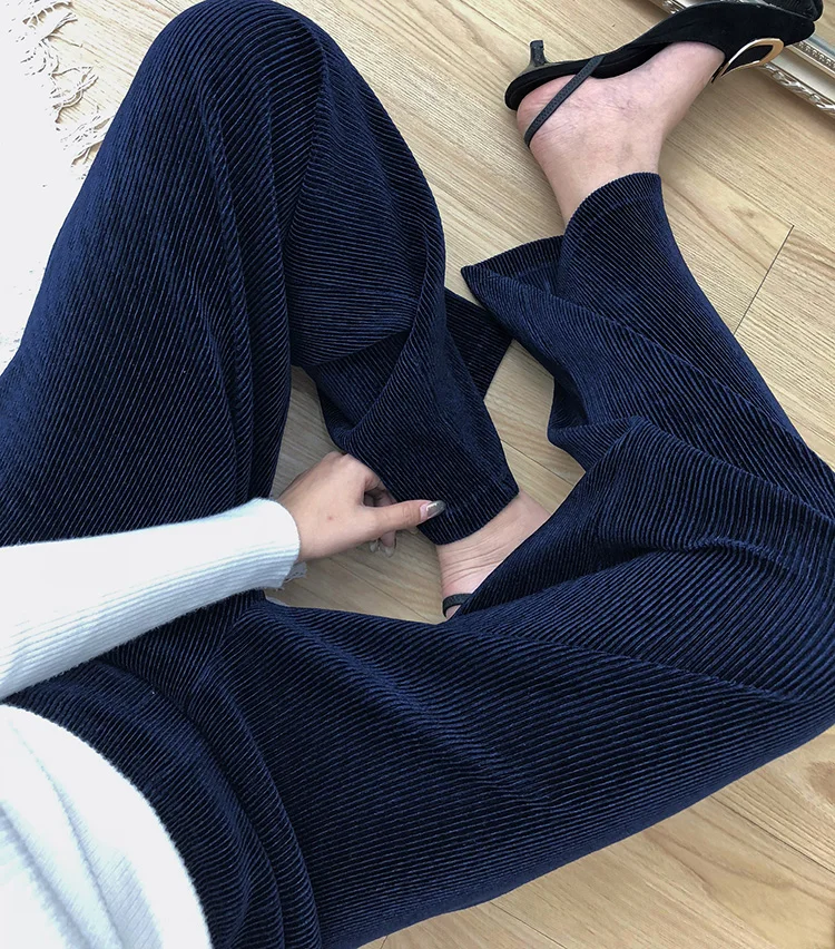 Бархатные широкие брюки женские весна и осень новые MIYAKE складные прямые брюки свободные эластичные брюки высокого класса