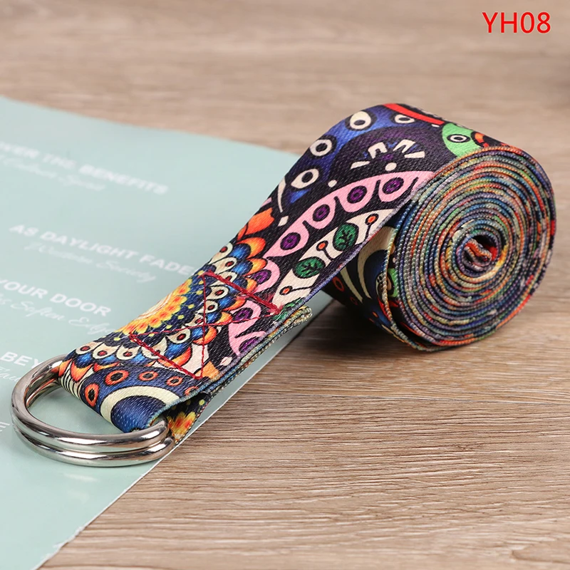 79207-4ea0cd.jpg D Ring Belts Yoga Strap Fitness Rope Colored Printed Adjustable Yoga Belt Yoga Stretch Belt Washable