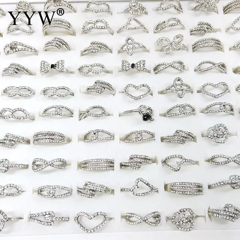 

100pcs/Box Mixed Size Style Silver Color Rings Women Men Simple Party Wedding Ring Designer Jewelers Fashion Gift Luxury Rings